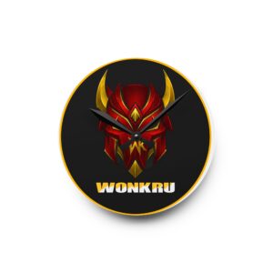 Horloge murale en acrylique — Horloge de jeu Casque Démon Rouge avec logo « WONKRU »